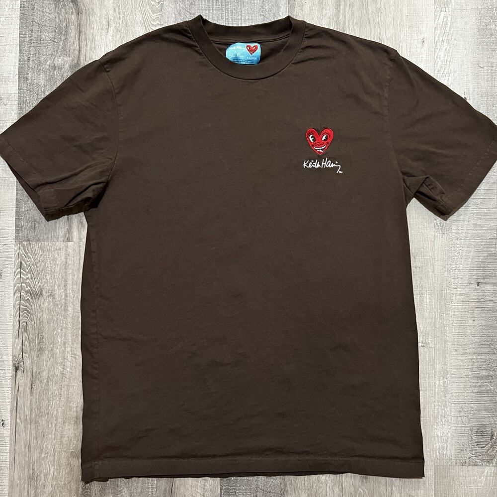Keith Haring X Shoe Palace Brown Embroidered Heart Logo Art T Shirt Sz XL